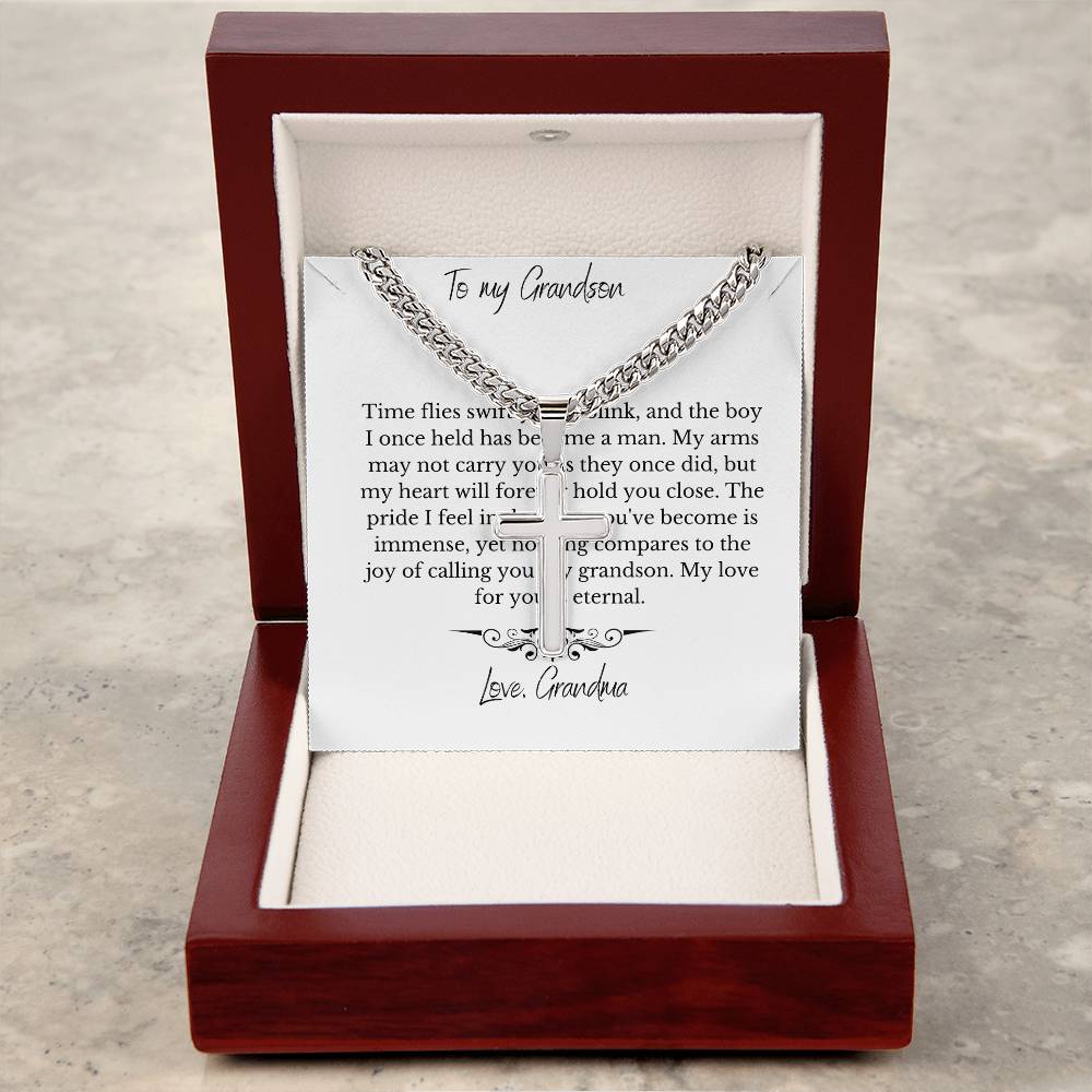 Everlasting Faith & Love: Artisan Cross Necklace for Grandson from Grandma